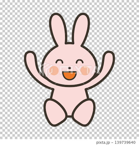 バンザイをして喜ぶかわいいうさぎのキャラクターの全身イラスト 139739640
