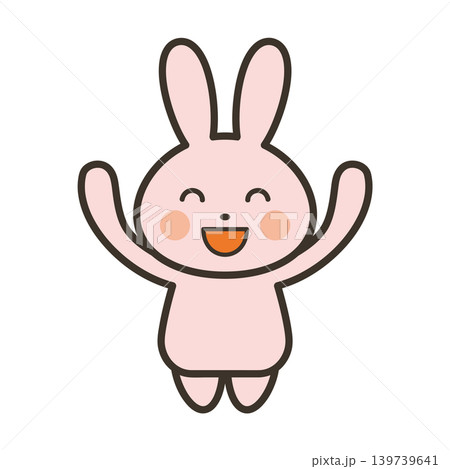 バンザイをして喜ぶかわいいうさぎのキャラクターの全身イラスト 139739641
