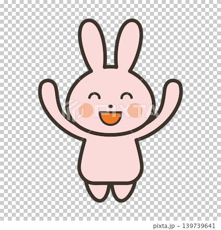 バンザイをして喜ぶかわいいうさぎのキャラクターの全身イラスト 139739641