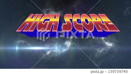 Displaying large stylish 3D text HIGH SCORE glowing over nebula stars, lens flare and drop shadow Displaying large stylish 3D text HIGH SCORE glowing over nebula stars, lens flare and drop shadow 139739740