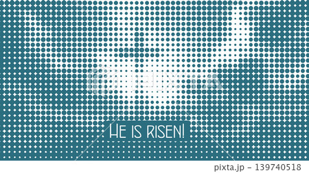 He is risen. Cross in the clouds from halftone circles. Hand drawn. Not AI, vector illustration. He is risen. Cross in the clouds from halftone circles. Hand drawn. Not AI, vector illustration. 139740518