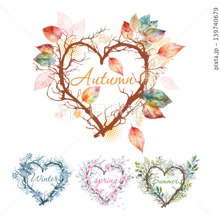 4 seasons of the year. Four seasons - spring, summer, autumn, winter. Hand drawn. Not AI, vector illustration. 139740679