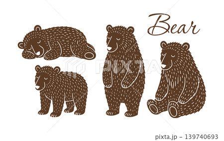 bear in different poses . Hand drawn. Not AI, vector illustration. 139740693