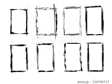 Grunge frame set. Set of black brush-painted frames . Hand drawn. Not AI, vector illustration. 139740717