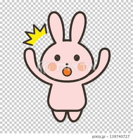 A full-body illustration of a cute rabbit character with both hands raised in surprise. A full-body illustration of a cute rabbit character with both hands raised in surprise. 139740727