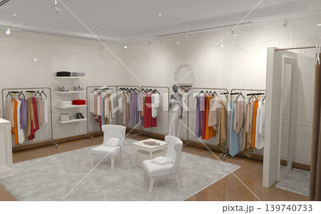 clothing store, interior visualization, 3D illustration clothing store, interior visualization, 3D illustration 139740733