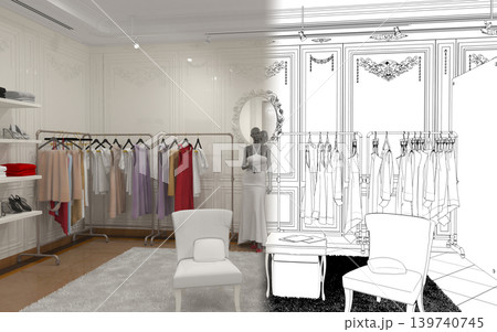 clothing store, interior visualization, 3D illustration 139740745