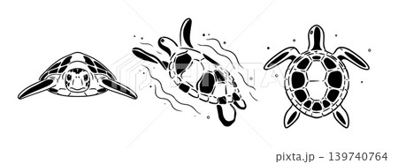 Turtle set from different angles . Hand drawn. Not AI, vector illustration. Turtle set from different angles . Hand drawn. Not AI, vector illustration. 139740764