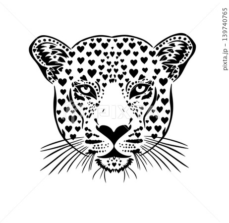 A cheetah's face with hearts instead of spots. Hand drawn. Not AI, vector illustration. A cheetah's face with hearts instead of spots. Hand drawn. Not AI, vector illustration. 139740765