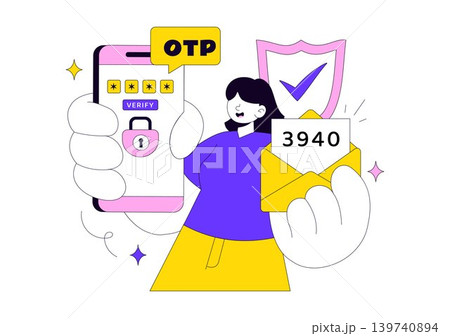 OTP Vector Illustration Featuring Mobile Verification, Secure Login, One Time Password Authentication and Digital Security Design 139740894