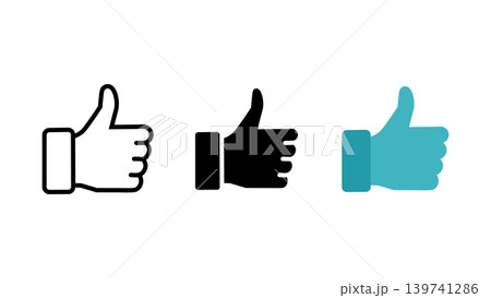 Thumbs up icon set like approval gesture outline solid and color vector illustration Thumbs up icon set like approval gesture outline solid and color vector illustration 139741286