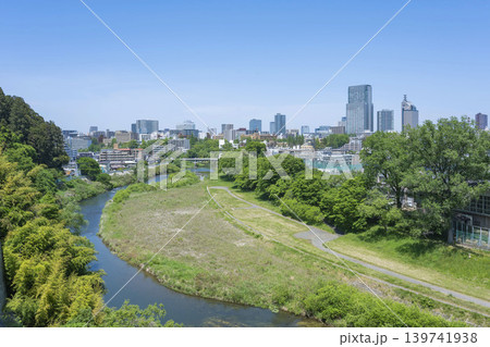 春の広瀬川と仙台市全景　 139741938