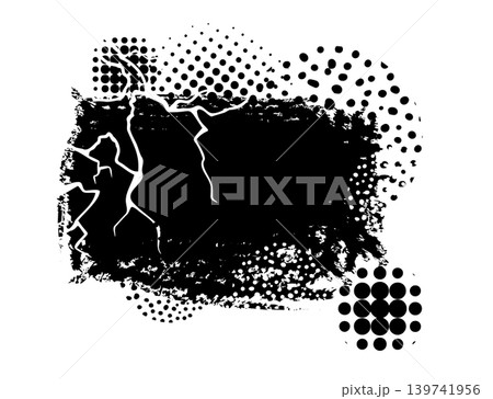 Splatter Paint Texture with cracks, dots, and halftone. Black Spray Blot of Ink. Place illustration Over any Object to Create Grungy Effect . hand drawn. Not AI, Vector 139741956