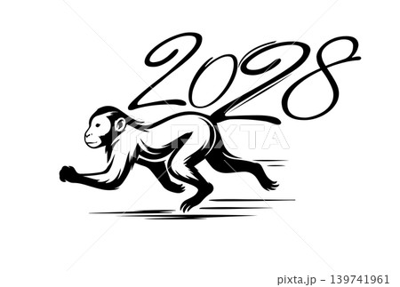 Happy New year of the monkey 2028 greeting card for the Year of the monkey according to the Chinese calendar. Hand drawn. Not AI, vector illustration Happy New year of the monkey 2028 greeting card for the Year of the monkey according to the Chinese calendar. Hand drawn. Not AI, vector illustration 139741961