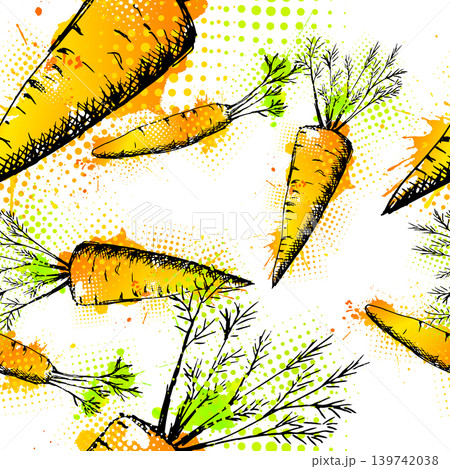 Carrot seamless pattern . Hand drawn. Not AI, vector illustration. Carrot seamless pattern . Hand drawn. Not AI, vector illustration. 139742038