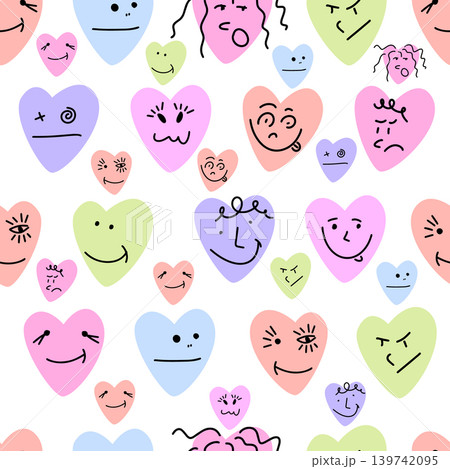 seamless funny background with hearts . Hand drawn. Not AI, vector illustration. 139742095
