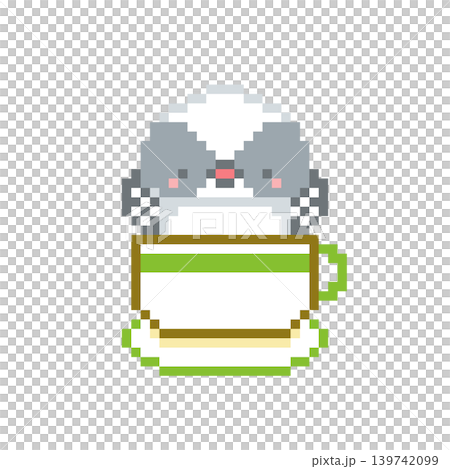 緑色カップとシマエナガの雛のドット絵 緑色カップとシマエナガの雛のドット絵 139742099