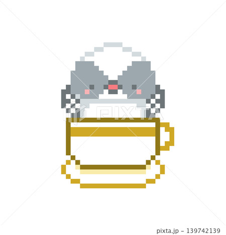 カップとシマエナガの雛のドット絵 139742139