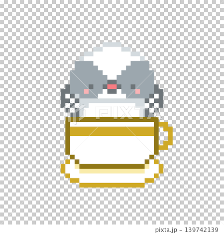 カップとシマエナガの雛のドット絵 139742139