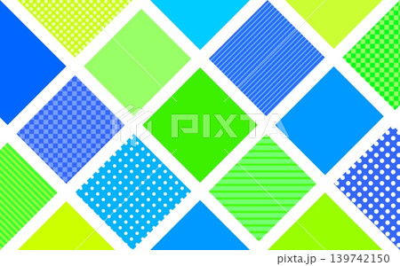 幾何学模様 四角形 ドット ストライプ 格子模様 グリーン ブルー 幾何学模様 四角形 ドット ストライプ 格子模様 グリーン ブルー 139742150