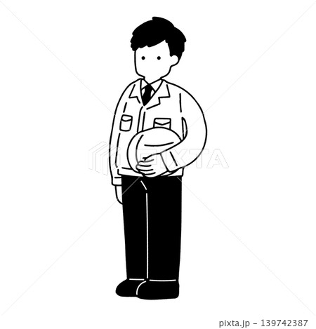 ヘルメットを持って立つスーツに作業服を着た男性の単色イラスト 139742387