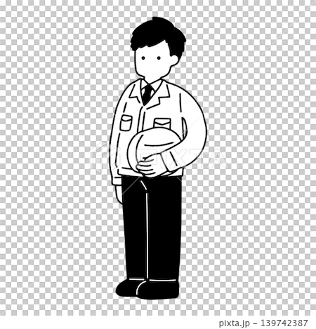 ヘルメットを持って立つスーツに作業服を着た男性の単色イラスト 139742387