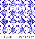 Seamless blue and white pattern with floral motifs, Portuguese azulejo style, 139742956