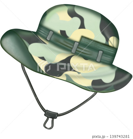 Bucket Hat cute style, green color and Camouflage ,Hand Drawn Cute style, Camping and hiking simple set. Bucket Hat cute style, green color and Camouflage ,Hand Drawn Cute style, Camping and hiking simple set. 139743281