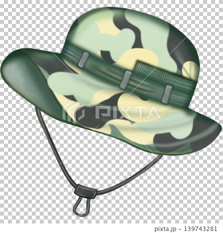 Bucket Hat cute style, green color and Camouflage ,Hand Drawn Cute style, Camping and hiking simple set. Bucket Hat cute style, green color and Camouflage ,Hand Drawn Cute style, Camping and hiking simple set. 139743281