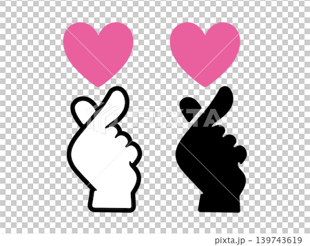 A set of icon images of a finger heart made with the thumb and index finger. Cute vector illustrations. A set of icon images of a finger heart made with the thumb and index finger. Cute vector illustrations. 139743619