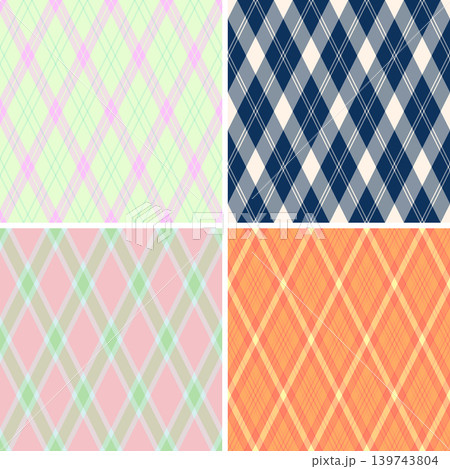 Argyle pattern set created for versatile projects. Seamles diamonds textures enhance print and digital visuals. 139743804