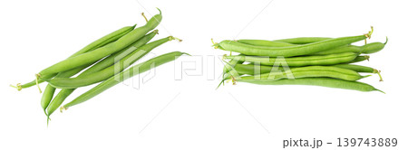 Two bunches of fresh green beans isolated on white background Two bunches of fresh green beans isolated on white background 139743889