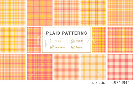 Plaid pack tailored for packaging of childrens clothing. Coordinated tartan patterns unify product presentation. Seamless vectors repeat flawlessly. Plaid pack tailored for packaging of childrens clothing. Coordinated tartan patterns unify product presentation. Seamless vectors repeat flawlessly. 139743944