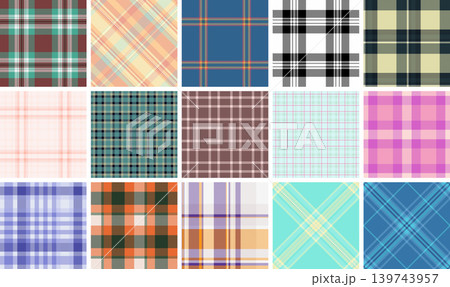 Christmas plaid pattern set optimized for posters. Strong tartan rhythm attracts attention in seasonal displays. Vector scalability enables size freedom. 139743957