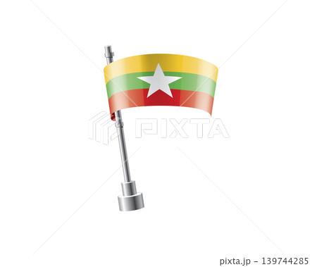 Clean representation showcasing Myanmar flag attached to glossy metal pole 139744285