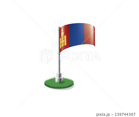 Mongolian flag on a flagpole mounted on the grass 139744307