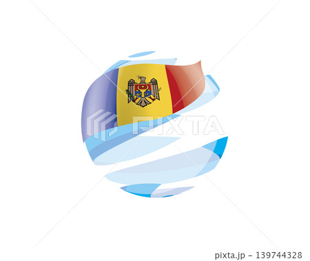 Flat of patriotic globe featuring waving Moldavian flag design 139744328