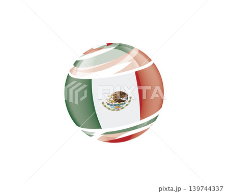 Illustration of globe wrapped in Mexican flag patterns with subtle shadowing 139744337