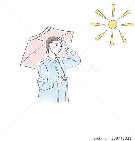 日傘で紫外線対策する女性イラスト 日傘で紫外線対策する女性イラスト 139745322