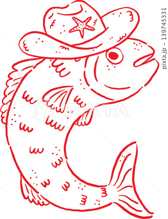 Cowboy Summer Sadine Fish Wearing a Cowboy Hat Whimsical Hand Drawn 139745331