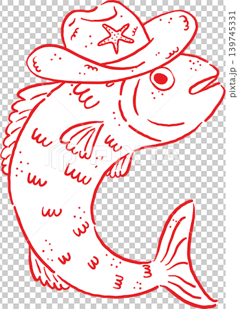Cowboy Summer Sadine Fish Wearing a Cowboy Hat Whimsical Hand Drawn 139745331