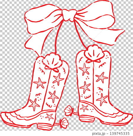 Coquette Cowboy Summer Cowboy Boots Cherries With Bow and Seashells Whimsical Hand Drawn 139745335