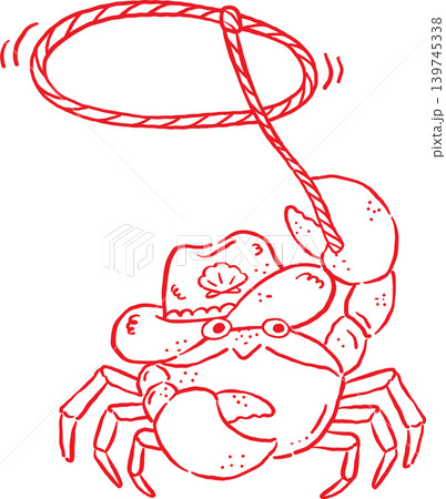 Cowboy Summer Crab Wearing Cowboy Hat with Lasso Whimsical Hand Drawn 139745338