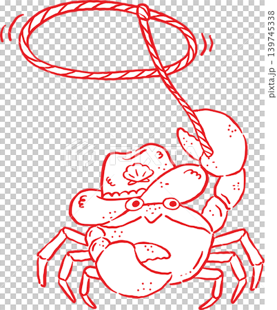 Cowboy Summer Crab Wearing Cowboy Hat with Lasso Whimsical Hand Drawn 139745338
