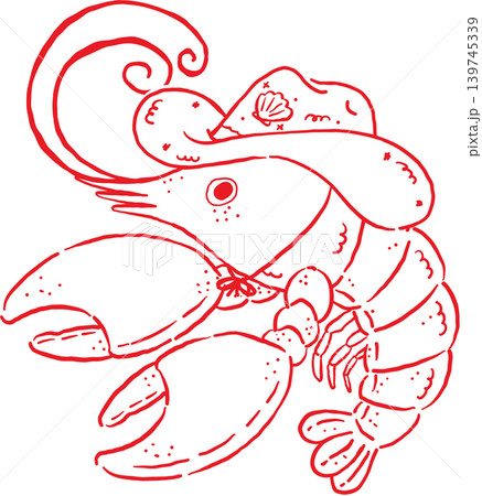 Cowboy Summer Lobster Wearing a Cowboy Hat Whimsical Hand Drawn 139745339