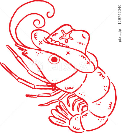 Cowboy Summer Shrimp Wearing Cowboy Hat Whimsical Hand Drawn 139745340