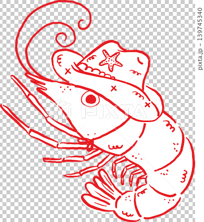 Cowboy Summer Shrimp Wearing Cowboy Hat Whimsical Hand Drawn 139745340