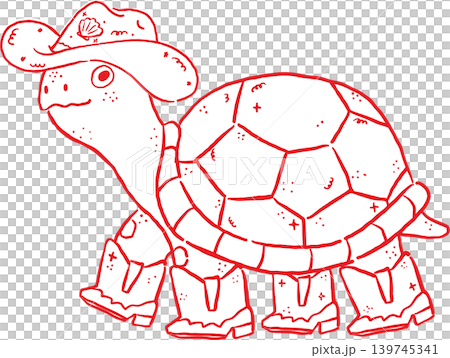 Cowboy Summer Turtle Wearing Hat and Boots Whimsical Hand Drawn 139745341