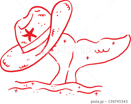 Summer Cowboy Hat and Whale Tail Whimsical Hand Drawn Summer Cowboy Hat and Whale Tail Whimsical Hand Drawn 139745343