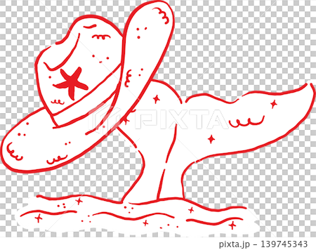 Summer Cowboy Hat and Whale Tail Whimsical Hand Drawn Summer Cowboy Hat and Whale Tail Whimsical Hand Drawn 139745343